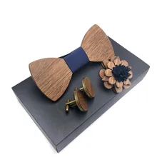 Деревянный лук галстук набор Мужская деревянная брошь и запонки зажимы для галстука Повседневная деревянная в форме усов полые стильные зажимы для нарядный галстук-бабочка