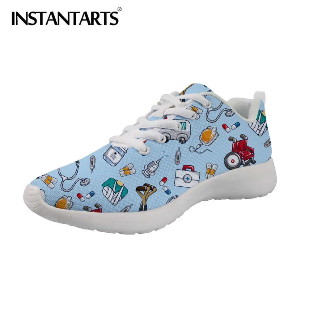 

INSTANTARTS Women's Sneakers Nurse Flats Shoes Cartoon Medical Print Women Walk Comfort Ladies Plus Size Casual Feminino Zapatos