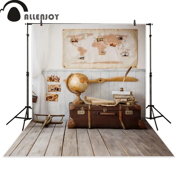 

Allenjoy photography backdrop suitcase plane globe map baby shower child high quality newborn photo studio photocall
