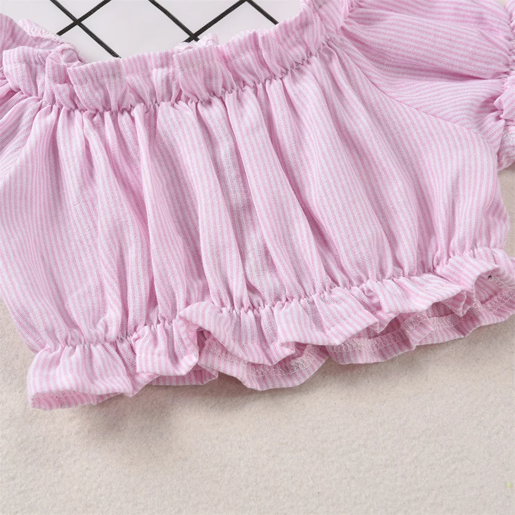 Коллекция года, блузка с оборками для маленьких девочек укороченный топ в полоску с короткими рукавами, От 1 до 5 лет, вечерние летние платья в полоску