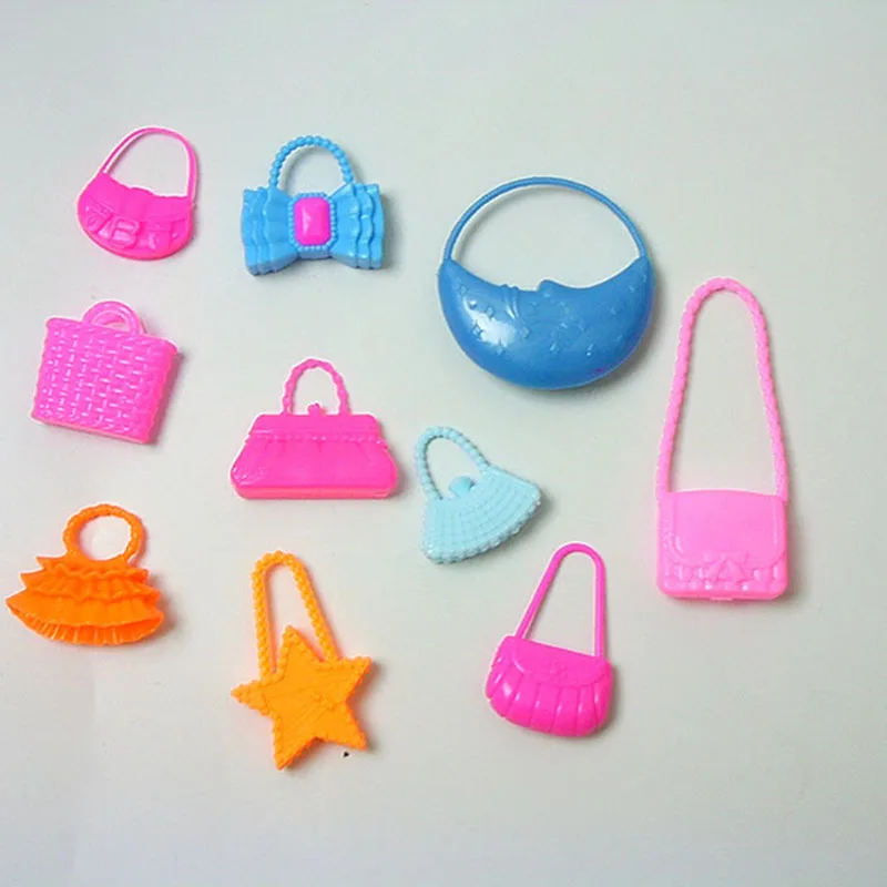 10 шт./лот, милые сумки смешанного стиля, красочные сумки через плечо, аксессуары для куклы Барби, для маленьких девочек, для детей, милая игрушка, мебель - Цвет: 10pcs
