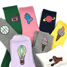 Мужские и женские гольфы Harajuku, цветные Забавные милые хлопковые носки с рисунком кактуса для влюбленных