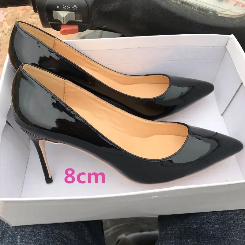 Черные лакированные туфли на высоком каблуке 12 см острый носок женская обувь с закрытым носком пикантные тонкие туфли для ночного клуба пикантные женские тонкие каблуки - Цвет: black 8cm