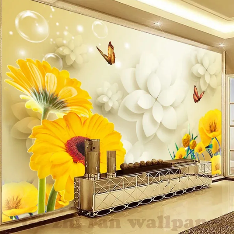 

Custom 3D Mural WallPapers 3D stereoscopic Sunflower Butterfly Wallpaper Living Room Bedroom TV background Wallpaper Home Decor