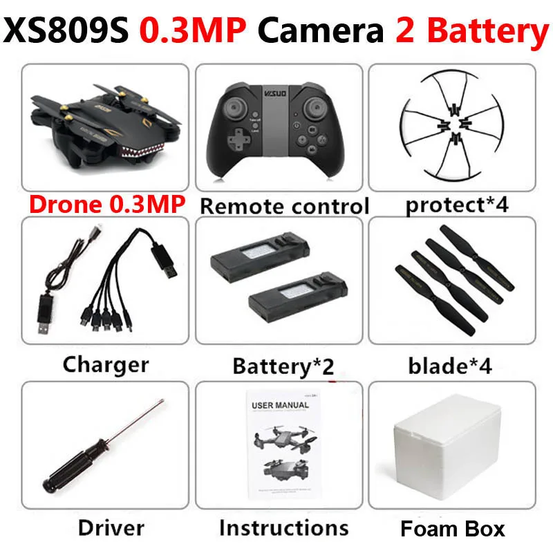 VISUO XS809S Профессиональный складной Дрон с камерой 2MP HD WiFi FPV селфи широкоугольный Радиоуправляемый квадрокоптер Вертолет игрушка для мальчика VS XS816 - Цвет: XS809S 0.3MP 2B Foam