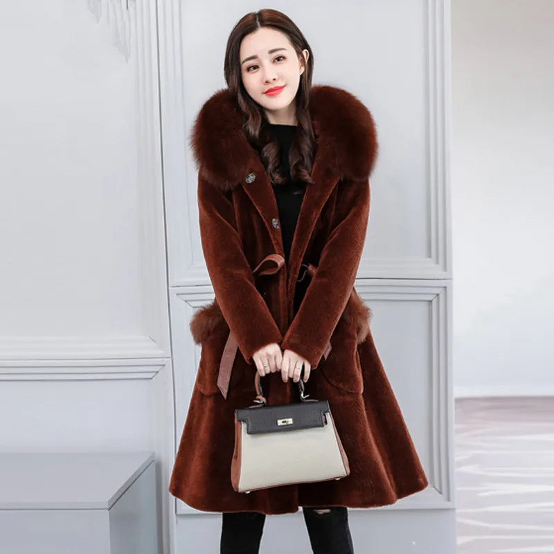 HANZANGL Women's Fur Coats Faux Fur Coat 2018 Winter Long Sleeve Fox Fur Hooded Jacket Warm Long Overcoat 4 color M-3XL