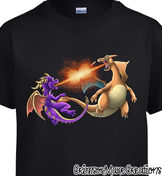 Spyro vs Charizard дракон битва хлопковая Футболка дети Дамы Мужские размеры|Футболки| |
