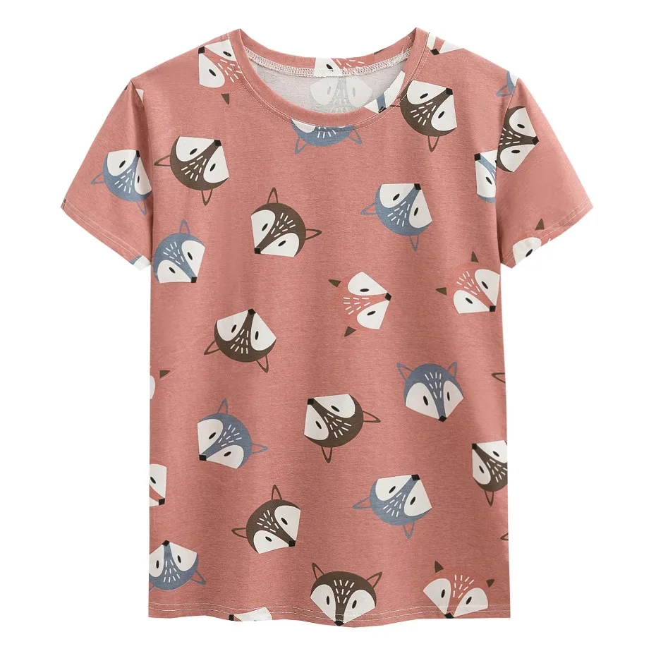 JKKUCOCO High quality Cotton T-shirt Fox Print Casual t shirt Women Shirt Short Sleeve Summer tees Newest Women Tops tee 3 Color