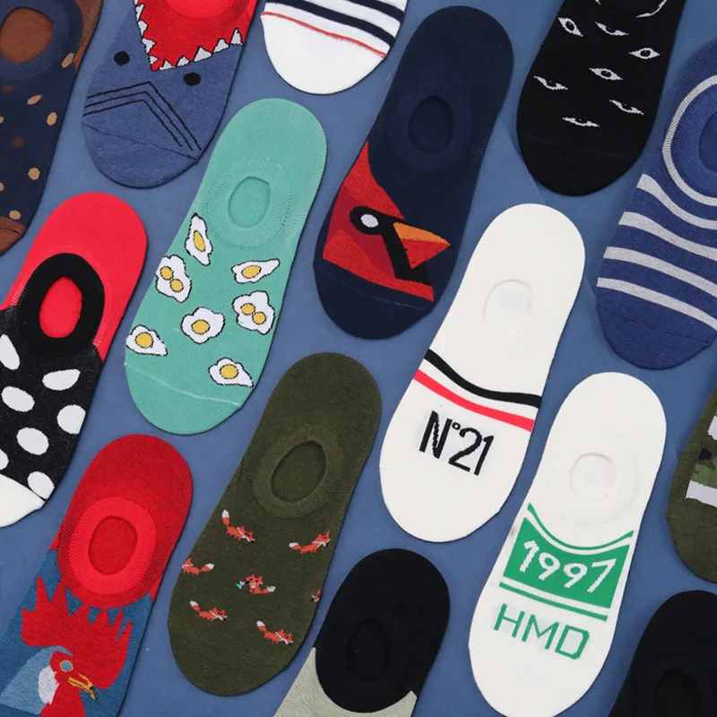 

HUI GUAN Hipster Patterened Short Socks Cool Mens Short Skateboard Socks Art Funny Male Cotton Harajuku Socks Casual Fashion Sox