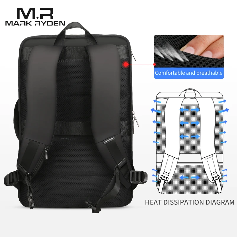Mark Ryden hombre mochila ajuste 17 pulgadas portátil recarga USB Multi-capa de viajes espaciales hombre bolsa Anti-ladrón mochila