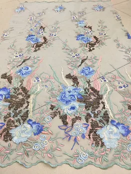 

beautiful french net lace fabric with sequins high quality nigerian embroidered lace fabric BZL-91109 for party dress