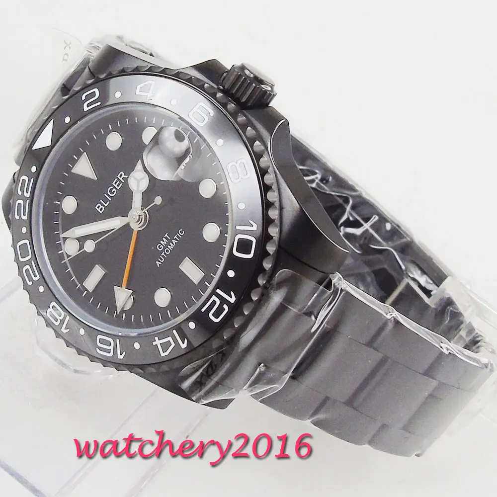 40 мм черный циферблат PVD керамический ободок GMT сапфировое стекло супер LUME Дата
