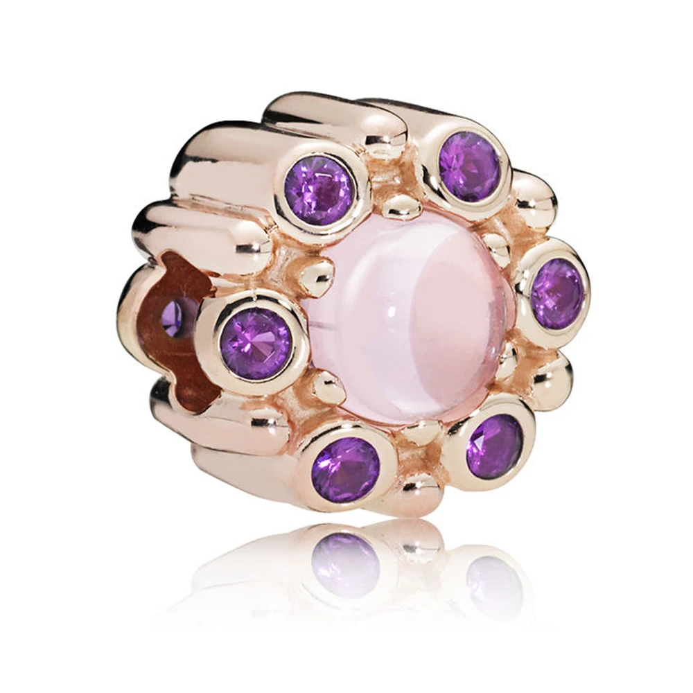 

NEW 100% 925 Sterling Silver Heraldic Radiance Charm Rose Gold & Pink & Purple Crystals Bead DIY Bracelet Women DIY Jewelry