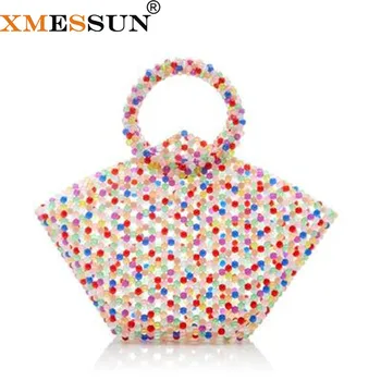 

XMESSUN Pearls Bag Beading Handmade Totes Bag Women Party Elegant Handbag Luxury Brand White Yellow Blue Drop Shipping F08