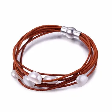 DAIMI 9-10 мм белый натуральный барочный жемчужный браслет 7 слоев кожаный браслет оптом цена магнитная застежка