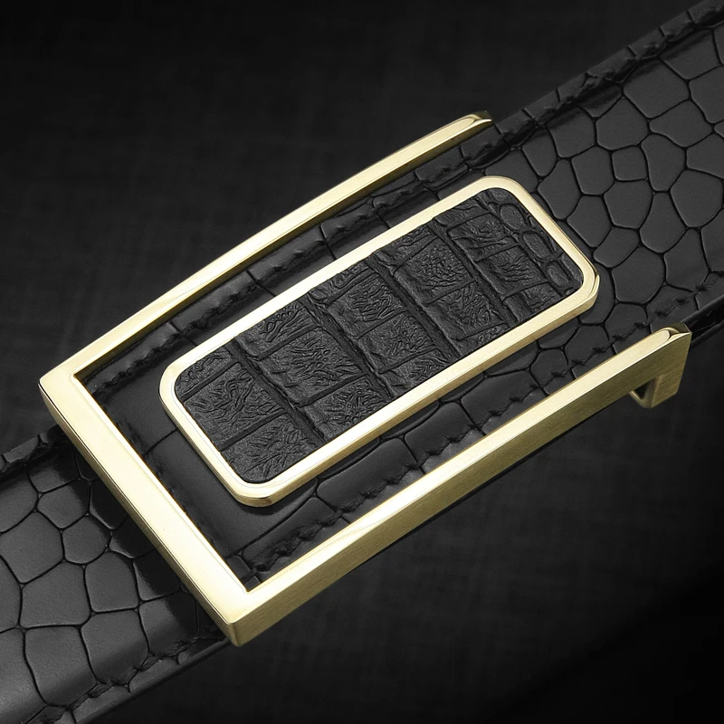 

High quality steel buckle belt men designer genuine leather 3.8cm wide belt men Cowskin waistband fashion luxury Crocodile Grain