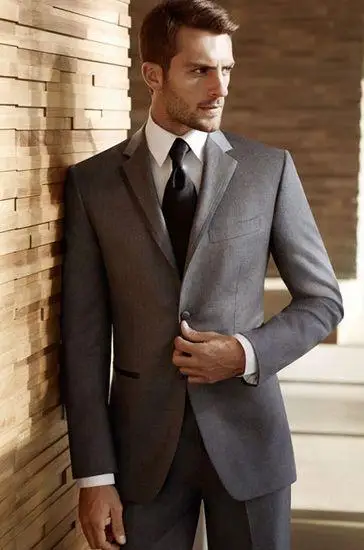 

Customize made Set Slim One Button Grey Balck Notch lapel Prom Best man Groomsmen Prom Suits Men Wedding Suits(Jacket+Pants+Tie)