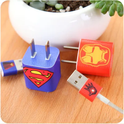 1 шт. мультфильм USB Дата-кабель для мобильного телефона намотки кабеля мультфильм наклейки USB зарядное устройство кабель протектор наклейки для iPhone 5 5S 6s 7