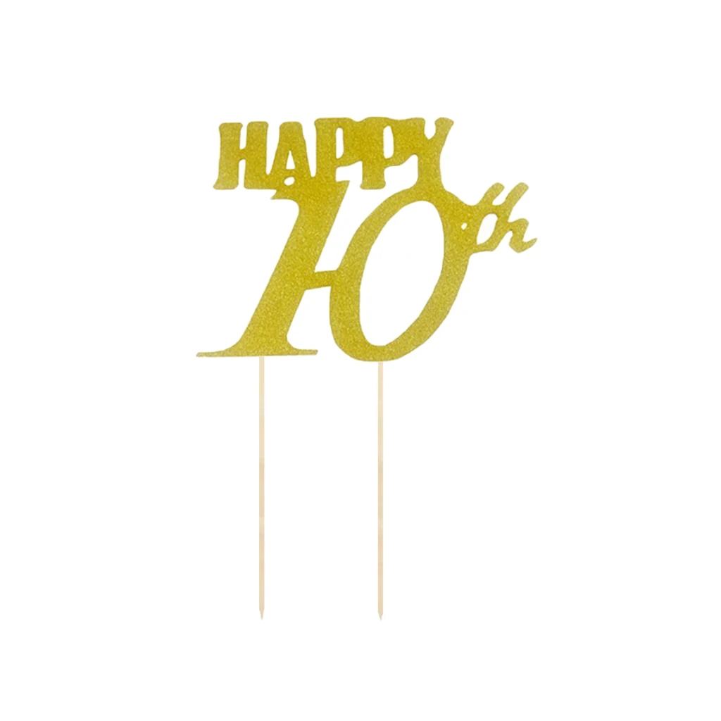 Golden Glitter Happy Birthday Cake Topper 10th 20th 30th 40th 50th 60th 70th 80th 