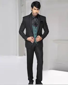 

New Fashion Small Collar Men Suits 2017 Classic Black Groomsmen Wedding Tuxedos Best Men Wedding Suits (Jacket+Pants+Vest+Tie)