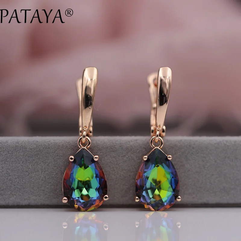 PATAYA New Long Earring For Women Fashion Party Jewelry 585 Rose Gold Moonstone Color Water Drop Natural Zircon Dangle Earrings - Image 3