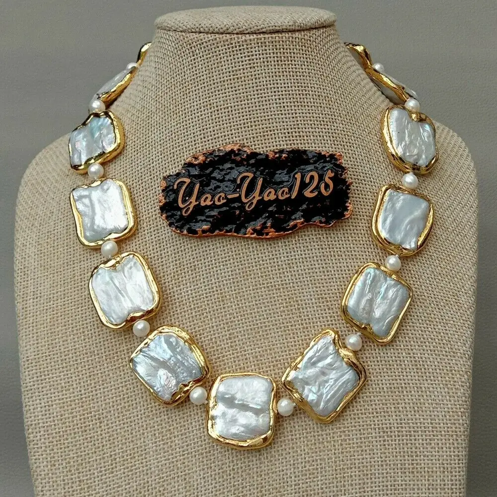 

18.5" White Square Keshi Pearl Golden plated Necklace
