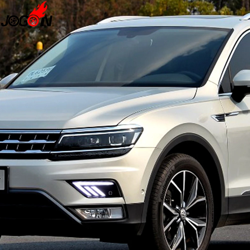 Желтый и белый для Фольксваген Tiguan Светодиодный дневной светильник DRL передние противотуманные фары для вождения дневные ходовые огни в сборе