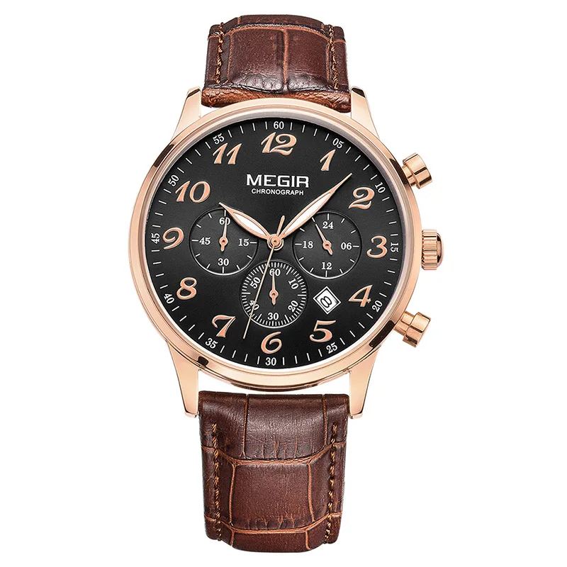 MEGIR 3781 Calendar Luxury Brand Leather Watches Men Fashion Casual Sports Quartz Business Wrist Watch Hour