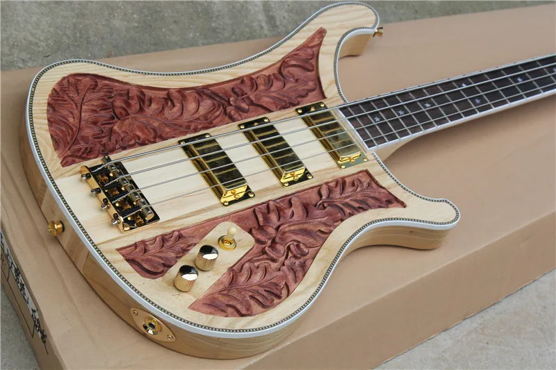 Log Carving 4 Strings Ricken 4003 Electric Bass guitar,Neck through