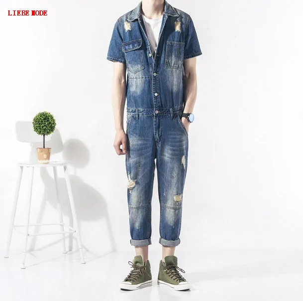 Manica Corta da uomo Fori Strappato Tute Salopette di Jeans Casuali Figura Intera  di Lavoro Tasche Mens Salopette di Jeans Tute|men's denim bib overalls|denim  bib overallsbib overalls - AliExpress