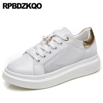 

trainers white high quality women breathable sneakers muffin elevator flats runway 2019 mesh creepers platform shoes thick sole
