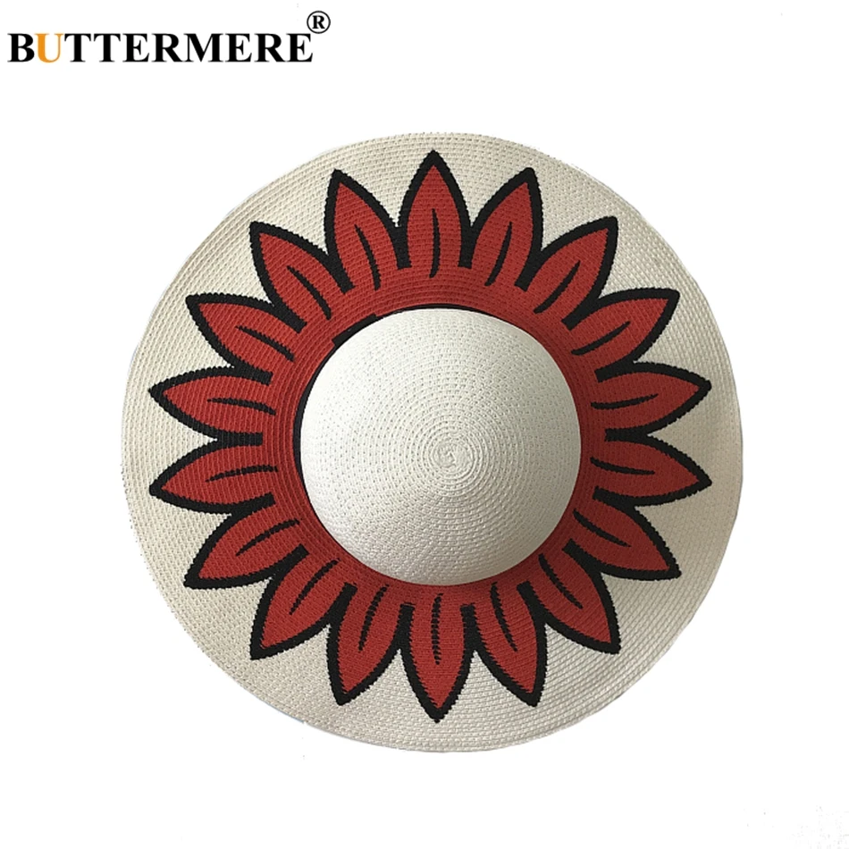 

BUTTERMERE Print Sun Hats For Women White Casual Straw Hats Ladies Large Brim Uv Travel Hawaii Summer Beach Sun Caps New Arrival