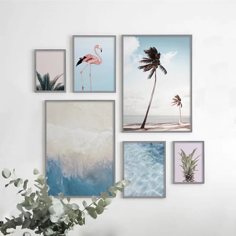 

Gallery Wall Tropical Wall Art Flamingo Canvas Painting Palm Tree Prints Ocean Poster Pineapple Posters and Prints Beach Decor