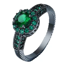 New Luxury Round Green Pink Cubic Zirconia Round Finger Ring Black Gold Filled Vintage Wedding Party Engagement Rings For Women New Luxury Round Green Pink Cubic Zirconia Round Finger Ring Black Gold Filled Vintage Wedding Party Engagement Rings For Women
