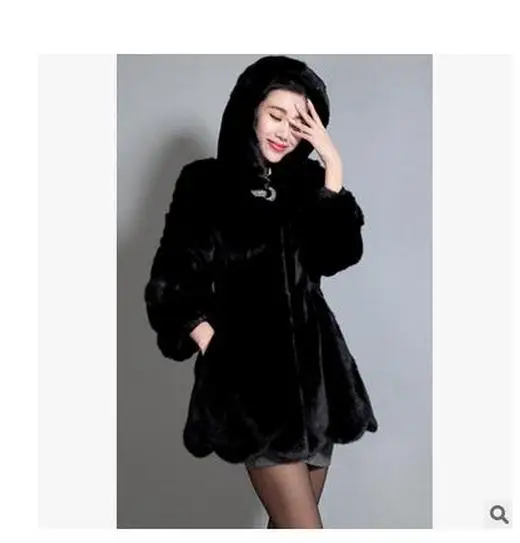Black/White Womens Long Hoodies Fur Coats Large Size Female Casual Faux Rabbit Jackets Winter And Autumn Overcoats K52 | Женская одежда
