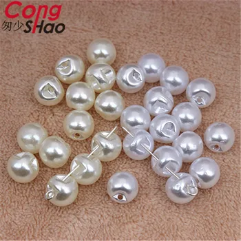 

Cong Shao 200pcs 10mm White ABS plastic Smooth Garment Beads Pearl Imitation Round sewing 2 Hole DIY costume Button CS388