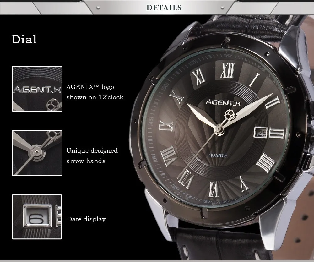 Agent X Luxury Black Dial Black Leather Watch