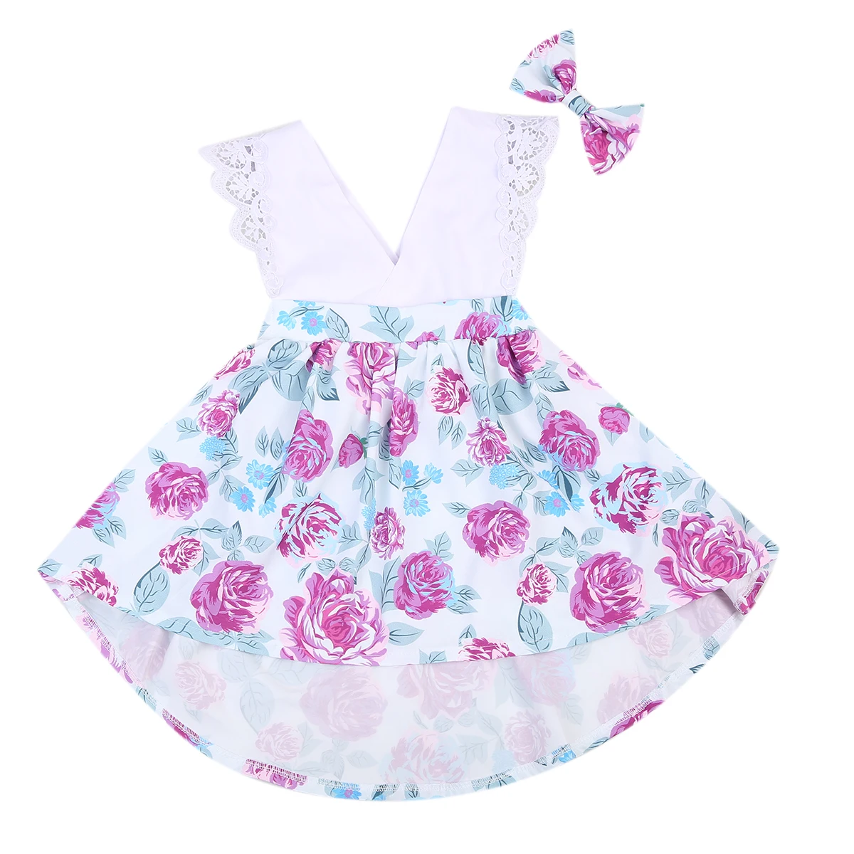 

Infant Baby Kids Girls Family Matching Clothes Outfits Flower Printed Romper Dress+Headband Clothes Set