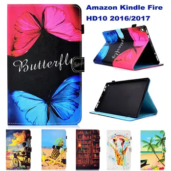 

Fashion Cartoon Pattern Tablet PC Wallet Card Slot Case for Amazon Kindle Fire HD10 HD 10 2015/2017 Case Stand Flip Cover coque
