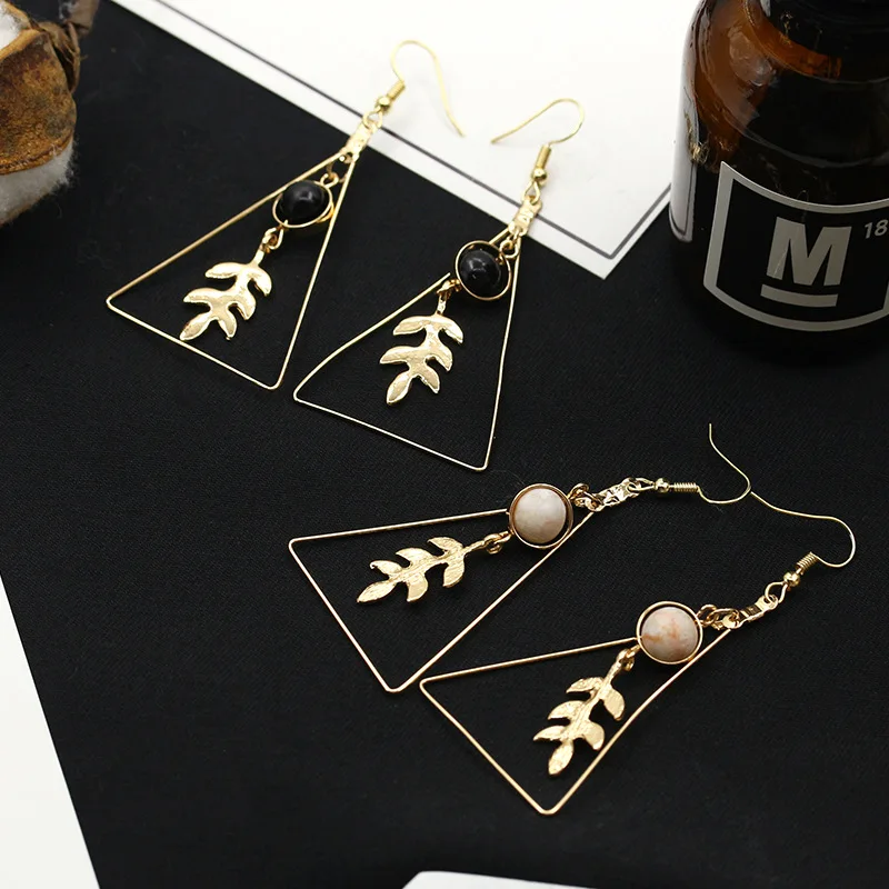 

RONGQING 1Pair/lot Triangle Leaves Drop Earrings Summer New Fashion Plant Earring Female Indian Jewelry Gift