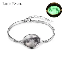 

LIEBE ENGEL Glowing in the Dark Galaxy Moon Bracelet For Women Jewelry Luminous Bangle Bracelet Vintage Silver Color Link Chain