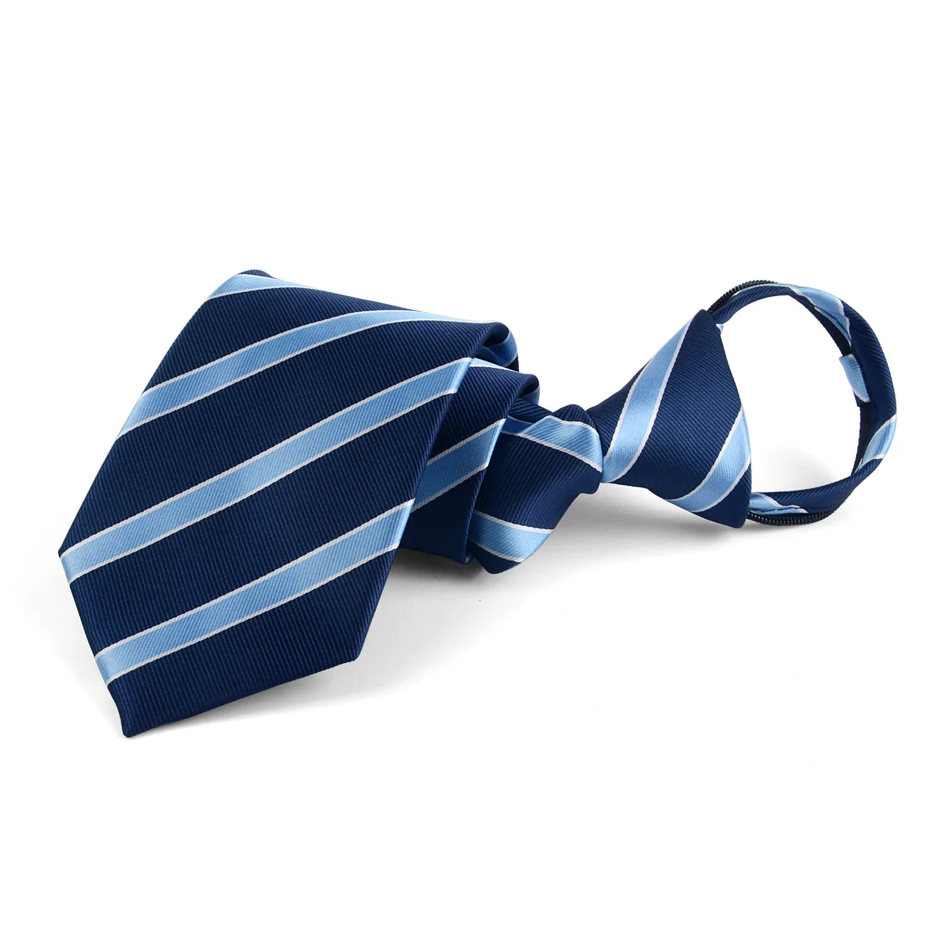 New dark blue striped business men neck tie lazy zip tie and ladies collar flower