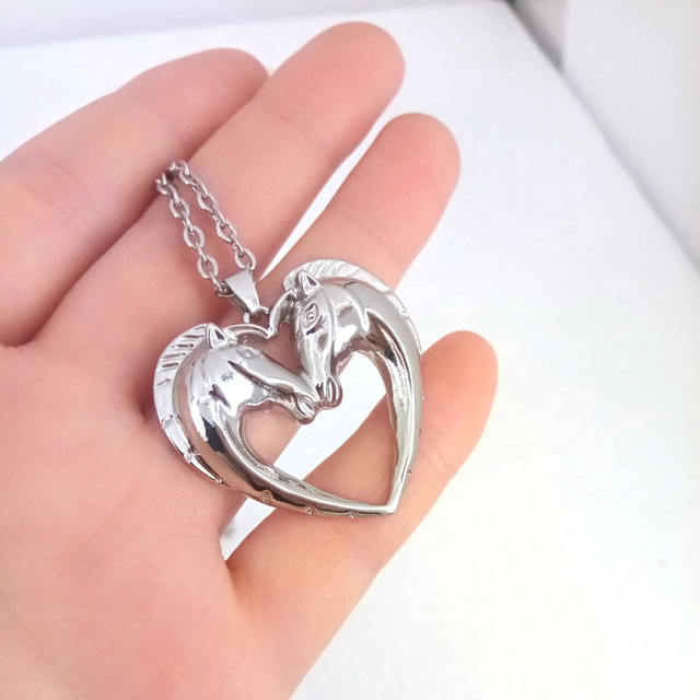 Two Horses Heart Pendant Necklace