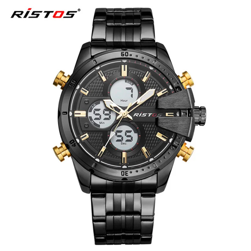 

RISTOS Digital Quartz Watch Men Outdoor Sport Luxury Brand Fashion Waterproof Display LED Analog Wristwatches Montre Homme 9345