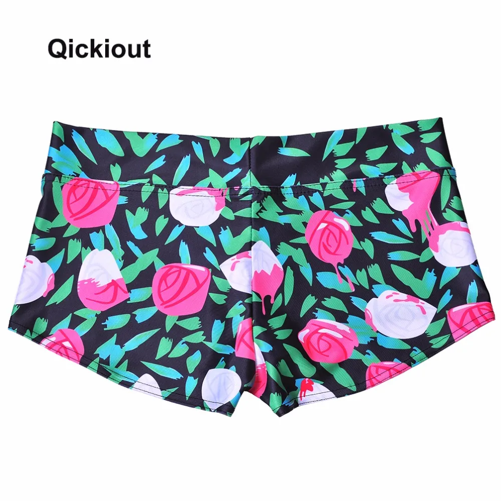 Шорты qickitout брендовые модные фитнес-шорты женщины повседневные зеленые листья Роза цифровая печать эластичность талии шорты