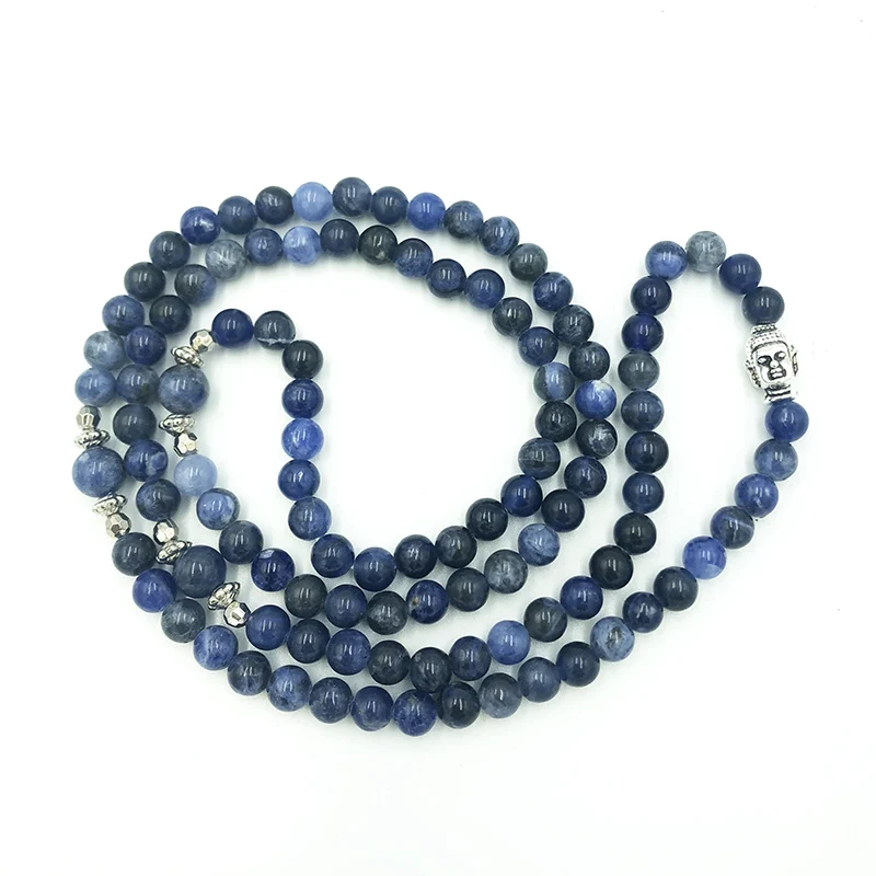 

108 Mala Beads Buddhist Bracelet 6mm Sodalite Buddha Multilayers Wrap Meditation Yoga Healing Jewelry Gift Energy Bracelet Men