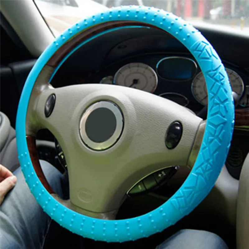 

kongyide Car Steering Wheel Cover Anti-Slip Auto Decoration Texture Car High Elastic Silicone Handlebar 32-40cm mar12