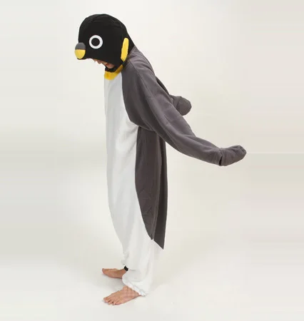 Осень зима милый мультфильм животных Серый Черный Пингвин пижамы набор для взрослых унисекс с длинным рукавом флис пижамы Домашняя одежда косплей - Цвет: Серый