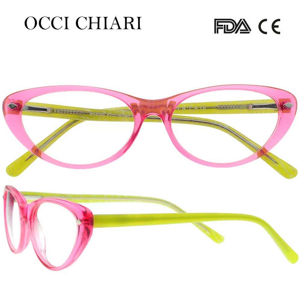 OCCI CHIARI, новинка, модные женские ацетатные очки кошачий глаз, оптическая оправа, очки для девушек, подарок, фиолетовый, розовый, W-CARRO - Цвет оправы: C2