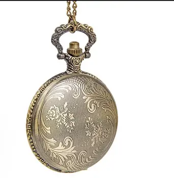 

Vintage bronze Fashion quartz large size Wave flower woman and girl gift Necklace pocket watches